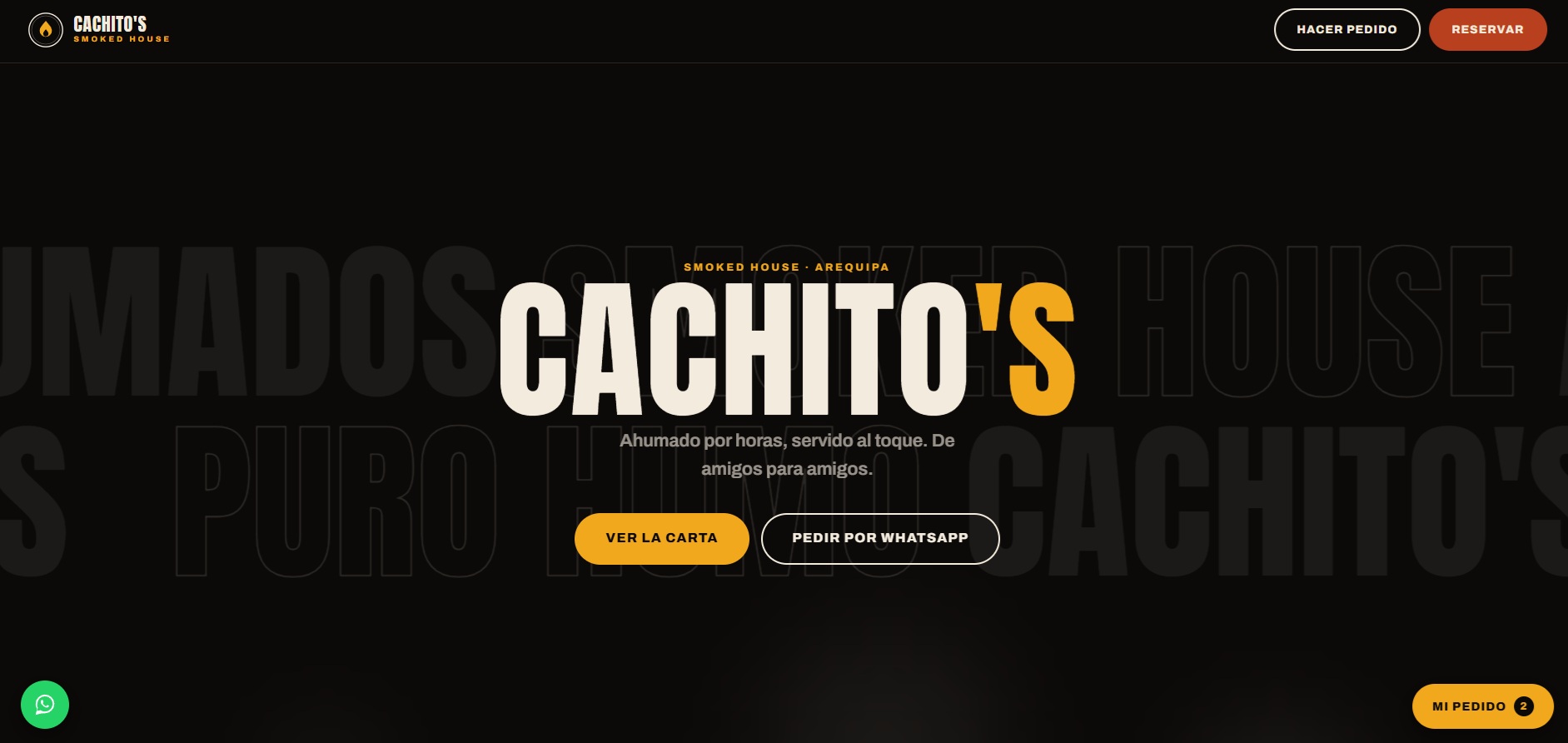 Sitio web de Cachito's Smoked House con carta administrable