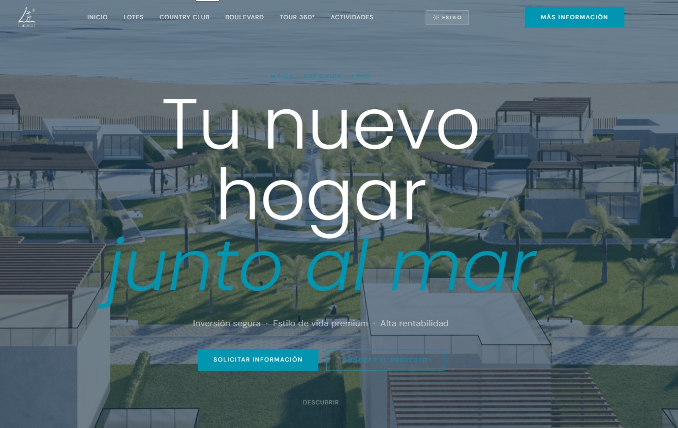 Web de Liramar Mejía, urbanización frente al mar